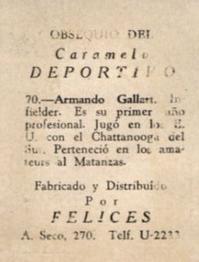 1945-46 Caramelo Deportivo Cuban League #70 Armando Gallart Back