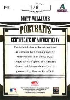 2005 Donruss Prime Patches - Portraits Bat Knob #P-18 Matt Williams Back
