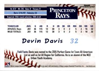 2016 Grandstand Princeton Rays #9 Devin Davis Back