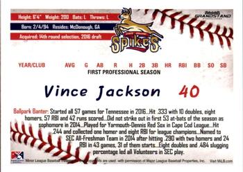 2016 Grandstand State College Spikes #17 Vince Jackson Back