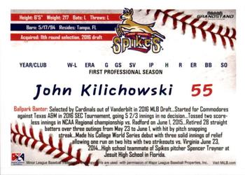 2016 Grandstand State College Spikes #18 John Kilichowski Back