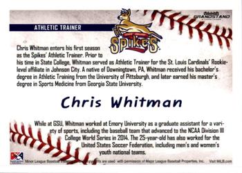 2016 Grandstand State College Spikes #36 Chris Whitman Back