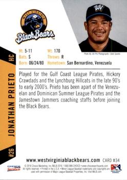2016 Choice West Virginia Black Bears #34 Jonathan Prieto Back