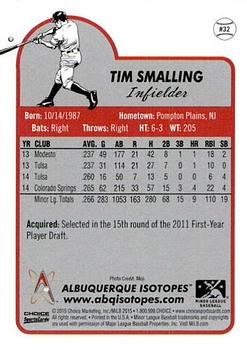 2015 Choice Albuquerque Isotopes #32 Tim Smalling Back