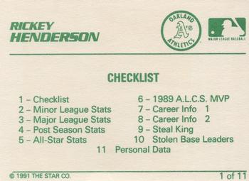 1991 Star Rickey Henderson #1 Rickey Henderson Back