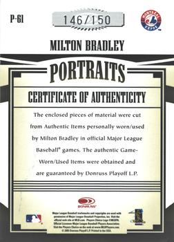 2005 Donruss Prime Patches - Portraits Quad Swatch #P-61 Milton Bradley Back