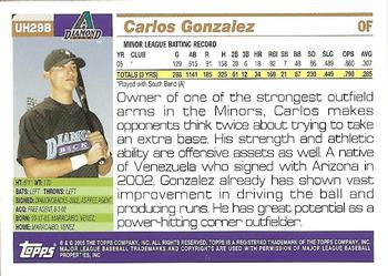 2005 Topps Updates & Highlights #UH298 Carlos Gonzalez Back