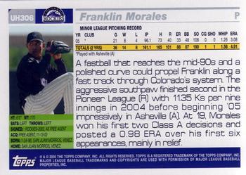 2005 Topps Updates & Highlights #UH306 Franklin Morales Back