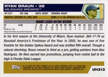 2005 Topps Updates & Highlights #UH313 Ryan Braun Back