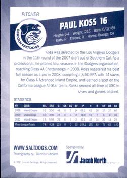 2011 Lincoln Saltdogs #NNO Paul Koss Back