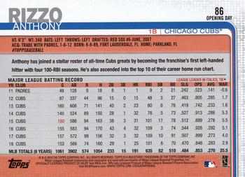 2019 Topps Opening Day #86 Anthony Rizzo Back