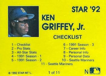 1992 Star Ken Griffey Jr. #1 Ken Griffey, Jr. Back