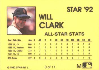 1992 Star Will Clark #3 Will Clark Back