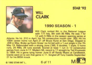 1992 Star Will Clark #6 Will Clark Back
