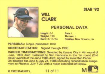 1992 Star Will Clark #11 Will Clark Back