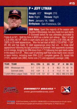 2010 Choice Gwinnett Braves #15 Jeff Lyman Back