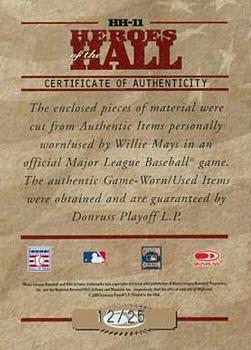 2005 Donruss Studio - Heroes of the Hall Combo #HH-11 Willie Mays Back