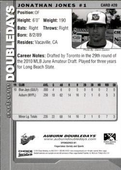 2010 Choice Auburn Doubledays #20 Jonathan Jones Back