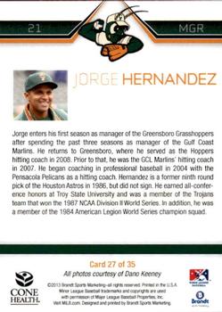 2013 Brandt Greensboro Grasshoppers #27 Jorge Hernandez Back