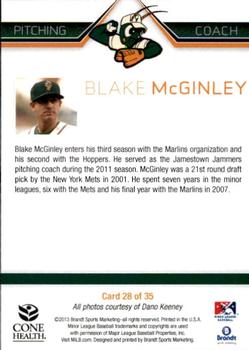 2013 Brandt Greensboro Grasshoppers #28 Blake McGinley Back