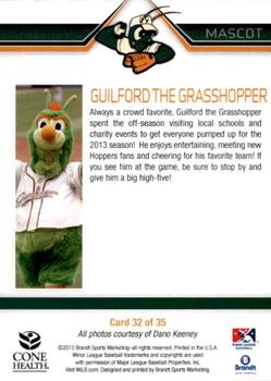 2013 Brandt Greensboro Grasshoppers #32 Guilford The Grasshopper Back