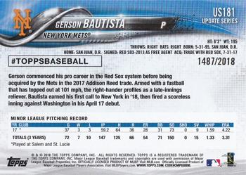 2018 Topps Update - Gold #US181 Gerson Bautista Back