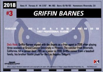2018 Grandstand Orem Owlz #NNO Griffin Barnes Back
