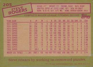1985 Topps Mini Test Issue #205 Steve Rogers Back
