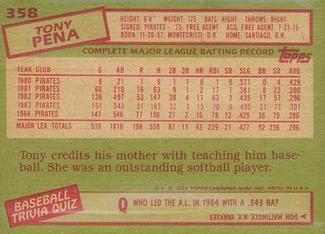 1985 Topps Mini Test Issue #358 Tony Pena Back