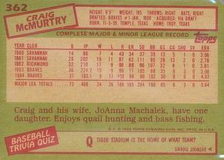 1985 Topps Mini Test Issue #362 Craig McMurtry Back