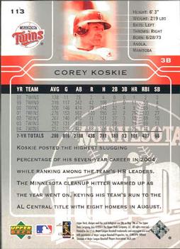2005 Upper Deck #113 Corey Koskie Back