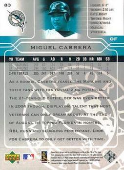 2005 Upper Deck #83 Miguel Cabrera Back