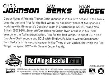 2018 Choice Rochester Red Wings #30 Chris Johnson / Sam Berks / Ryan Grose Back