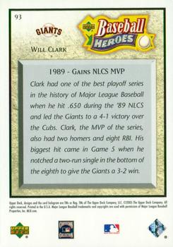 2005 Upper Deck Baseball Heroes #93 Will Clark Back