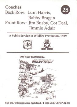 1989 Houston Colt .45s Smokey #28 1962 Coaches - Lum Harris / Bobby Bragan / Jim Busby / Cot Deal / Jim Adair Back