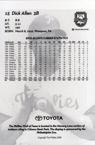 2006 Toyota Philadelphia Phillies Wall Of Fame #NNO Dick Allen Back