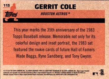 2018 Topps Update - 1983 Topps Baseball 35th Anniversary Chrome Silver Pack #113 Gerrit Cole Back