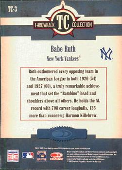 2005 Donruss Throwback Threads - Throwback Collection #TC-3 Babe Ruth Back
