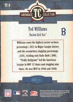 2005 Donruss Throwback Threads - Throwback Collection #TC-9 Ted Williams Back