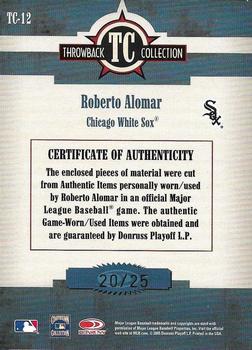 2005 Donruss Throwback Threads - Throwback Collection Material Combo Prime #TC-12 Roberto Alomar Back