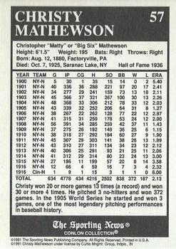 1991 Conlon Collection TSN - No MLB Logo #57 Christy Mathewson Back