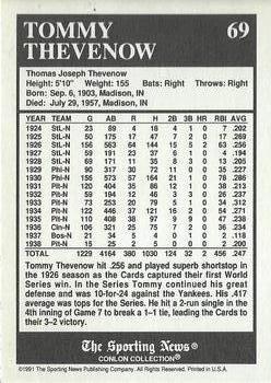 1991 Conlon Collection TSN - No MLB Logo #69 Tommy Thevenow Back