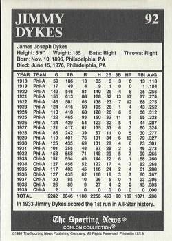 1991 Conlon Collection TSN - No MLB Logo #92 Jimmie Dykes Back