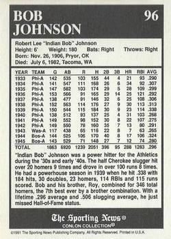 1991 Conlon Collection TSN - No MLB Logo #96 Bob Johnson Back