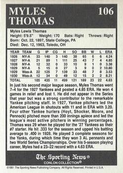 1991 Conlon Collection TSN - No MLB Logo #106 Myles Thomas Back