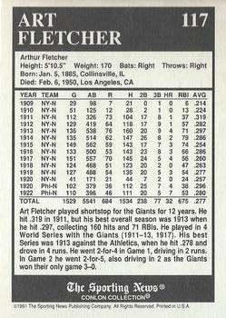 1991 Conlon Collection TSN - No MLB Logo #117 Art Fletcher Back