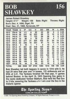 1991 Conlon Collection TSN - No MLB Logo #156 Bob Shawkey Back