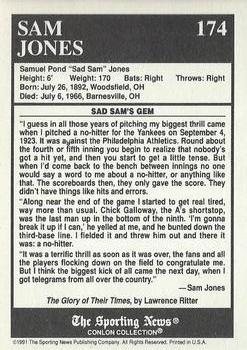 1991 Conlon Collection TSN - No MLB Logo #174 Sad Sam Jones Back