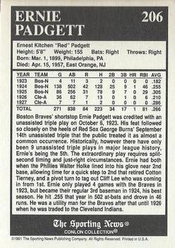1991 Conlon Collection TSN - No MLB Logo #206 Ernie Padgett Back