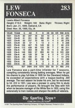 1991 Conlon Collection TSN - No MLB Logo #283 Lew Fonseca Back